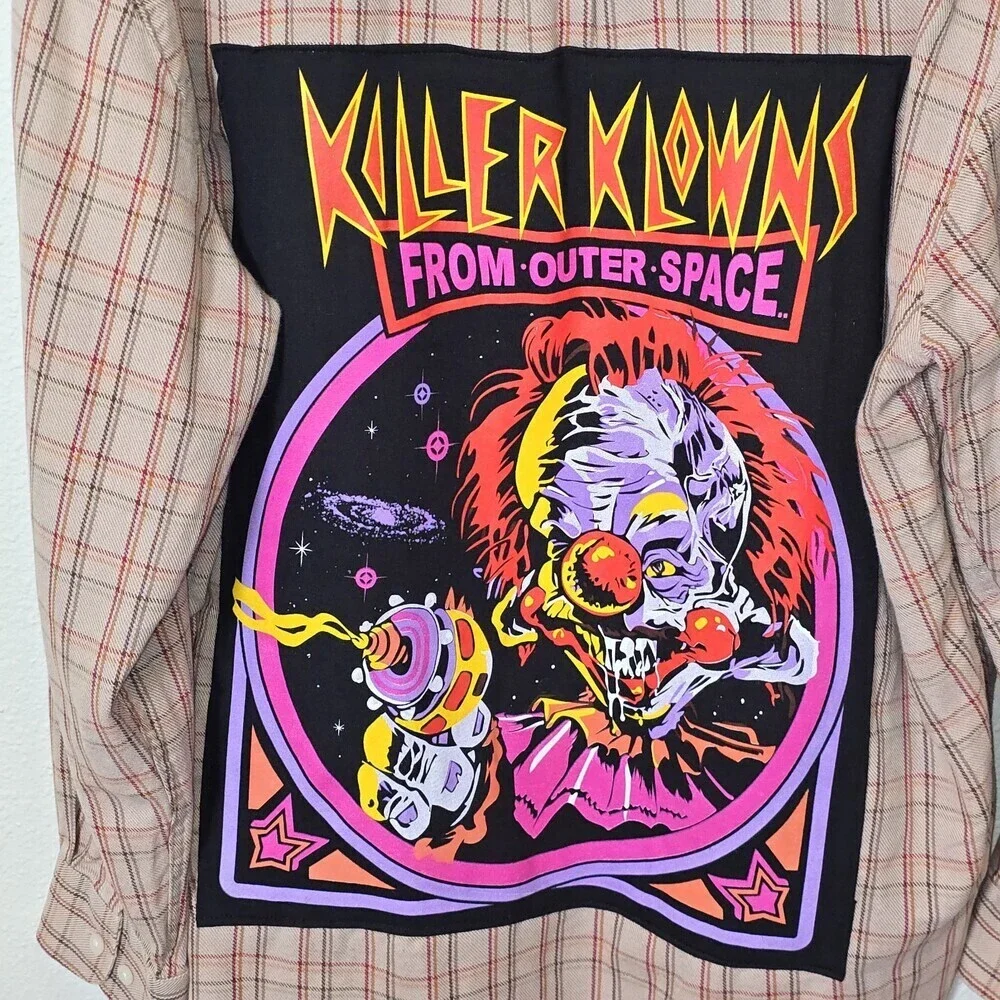 Alan Flusser XL Plaid Button Up Shirt Killer Klowns From Outer Space Graphic - Picture 4 of 9